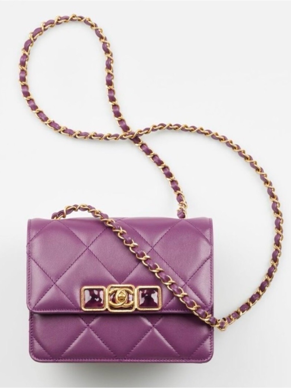 CHANEL Paris-le19 Quilted Purple Leather Chain-Strap Crossbody Bag